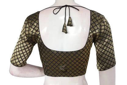 Black Color Brocade Readymade Saree Blouse With Matching Mask - D3blouses