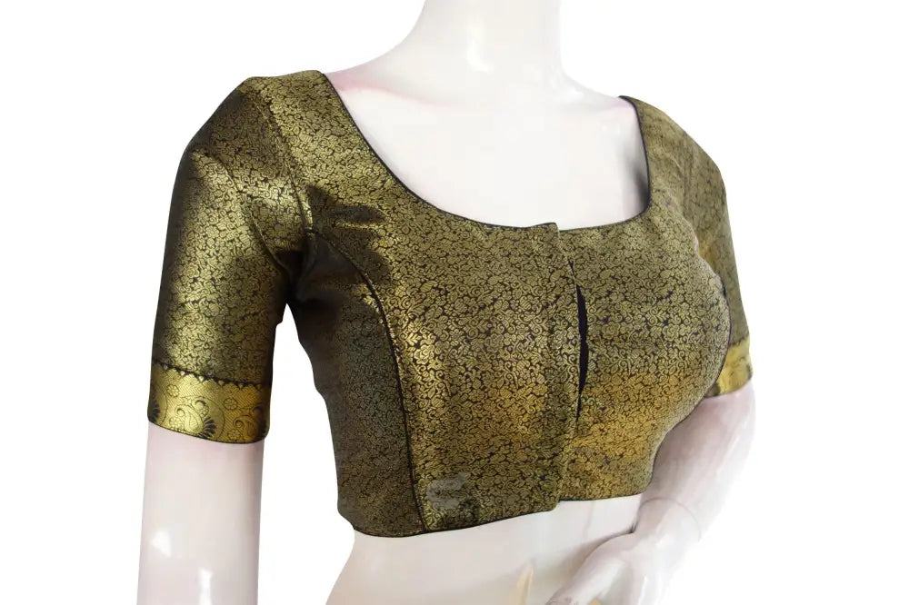 Black Color Brocade Silk Readymade Blouse With Matching Mask - D3blouses