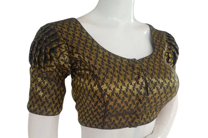 Black Color Brocade Silk Readymade Blouse with Puff Sleeve - D3blouses