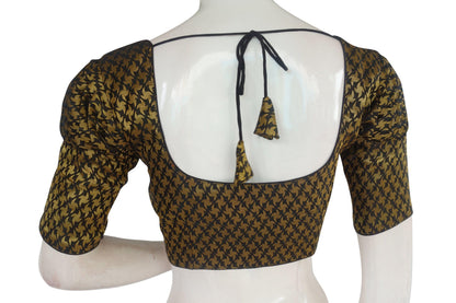 Black Color Brocade Silk Readymade Blouse with Puff Sleeve - D3blouses