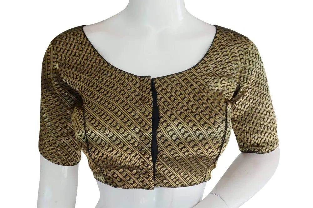 Black Color Brocade silk Readymade saree blouse, Ready to wear blouse, Indian sari blouse,Crop top - D3blouses