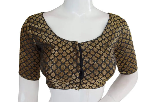 Black Color Brocade silk Readymade saree blouse, Ready to wear blouse, Indian sari blouse,Crop top - D3blouses