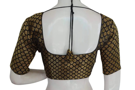 Black Color Brocade silk Readymade saree blouse, Ready to wear blouse, Indian sari blouse,Crop top - D3blouses