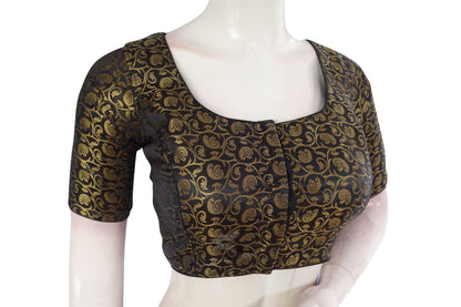Black Color Brocade Silk Readymade Saree Blouse With Matching Mask - D3blouses