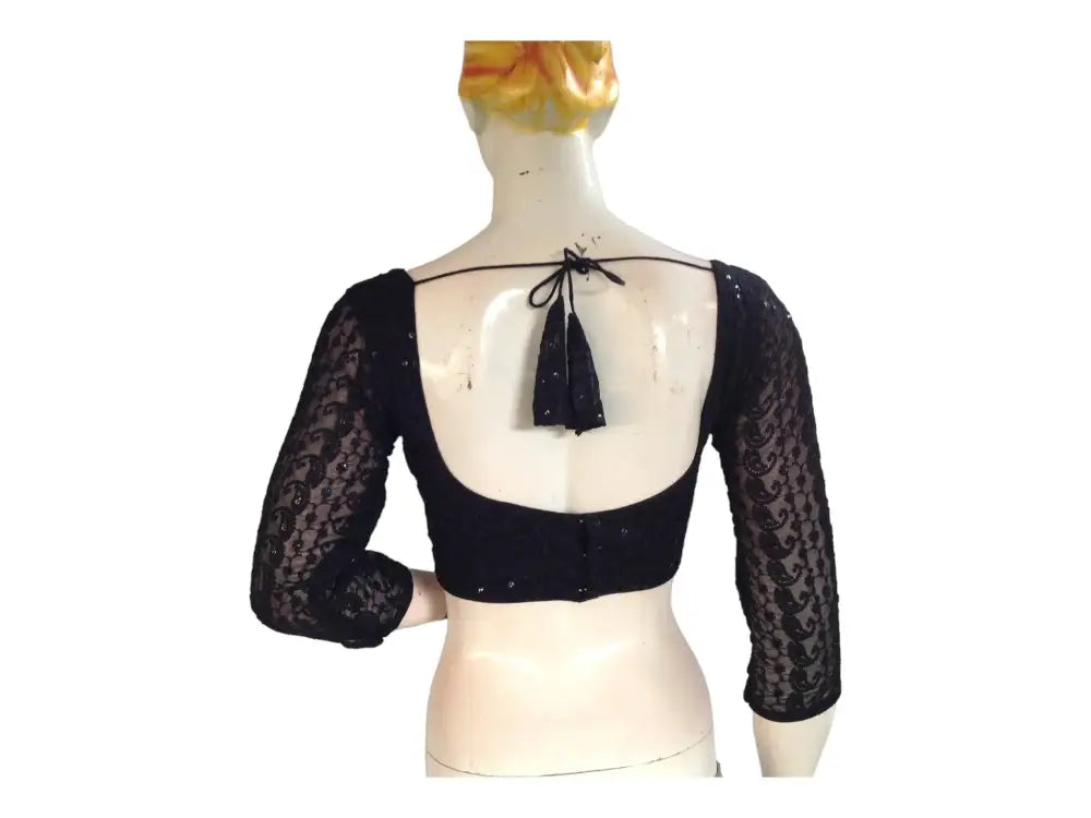 Black Color Chikankari Embroided Readymade Saree Blouse - D3blouses
