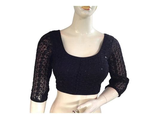 Black Color Chikankari Embroided Readymade Saree Blouse - D3blouses