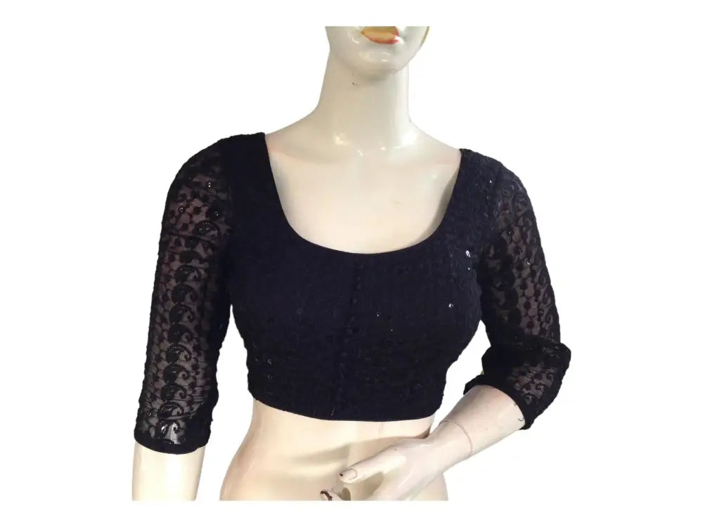 Black Color Chikankari Embroided Readymade Saree Blouse - D3blouses