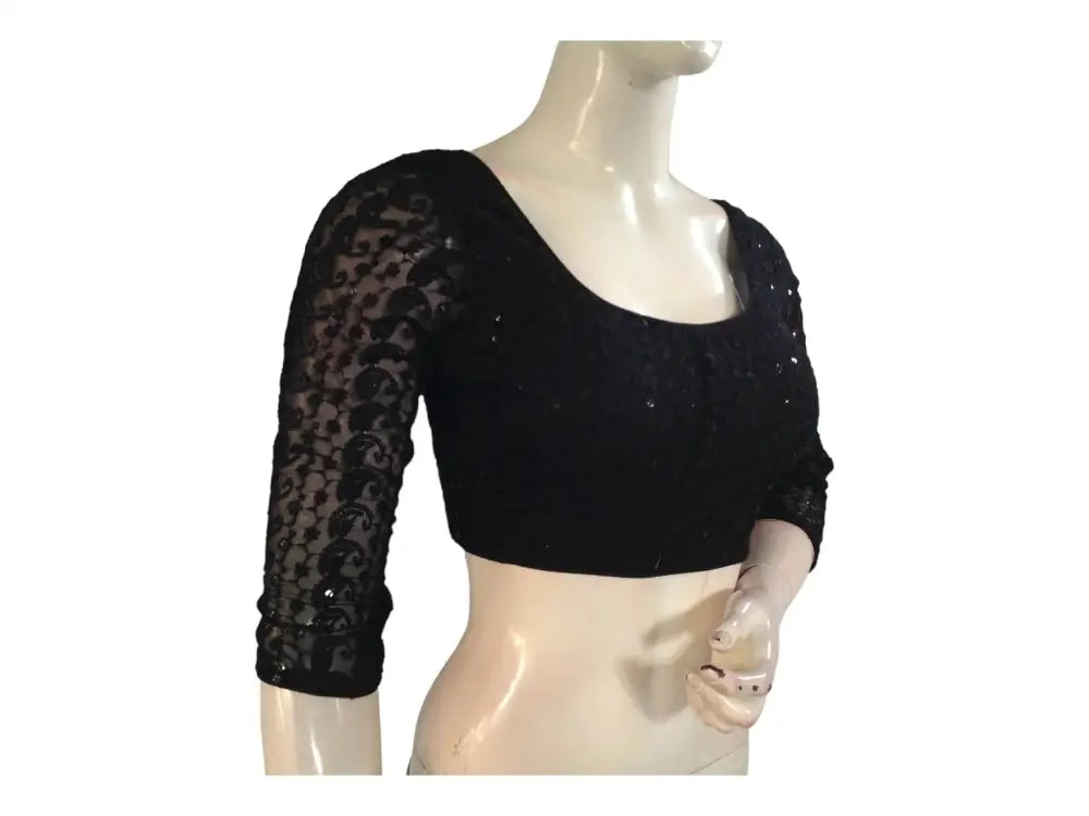 Black Color Chikankari Embroided Readymade Saree Blouse - D3blouses