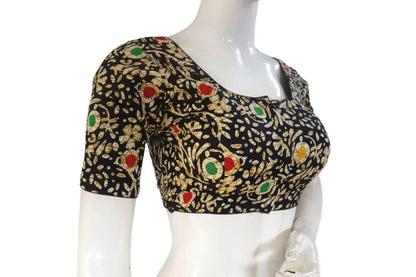 Black Color Cotton Printed Readymade Saree Blouse - D3blouses