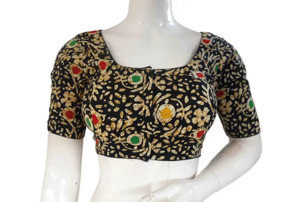 Black Color Cotton Printed Readymade Saree Blouse - D3blouses