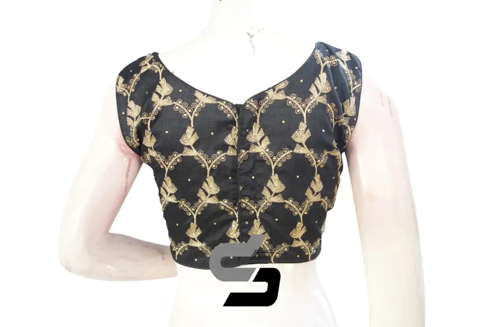 Black Color Designer Boat Neck Readymade saree blouse/Floral Embroidery Party Wear Readymade blouse - D3blouses