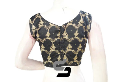 Black Color Designer Boat Neck Readymade saree blouse/Floral Embroidery Party Wear Readymade blouse - D3blouses