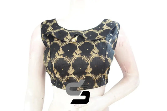 Black Color Designer Boat Neck Readymade saree blouse/Floral Embroidery Party Wear Readymade blouse - D3blouses