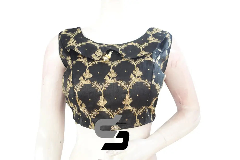 Black Color Designer Boat Neck Readymade saree blouse/Floral Embroidery Party Wear Readymade blouse - D3blouses