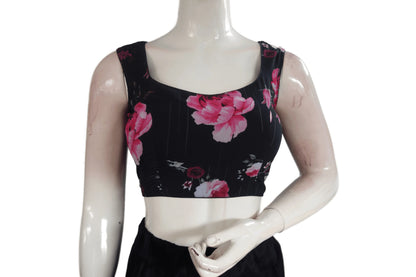 Black Color Designer Organza Sleeveless Readymade Saree Blouse With Tassels - D3blouses