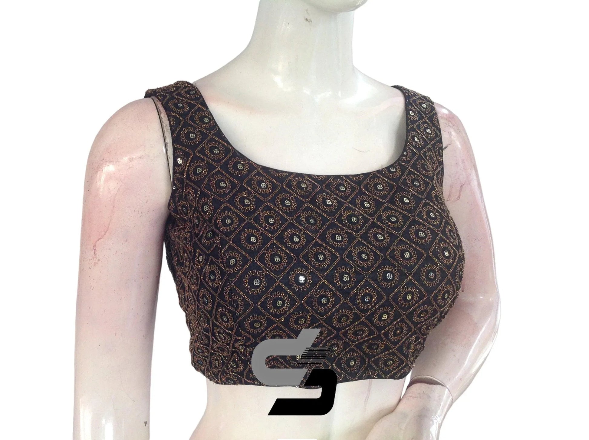 Black Color Designer Sequins Embroidery Sleeveless Readymade Saree Blouse With Tassels - D3blouses