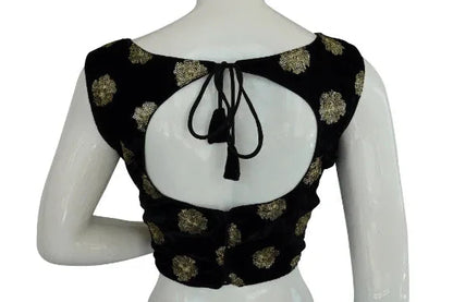 Black Color Designer Velvet Sequin Designer Readymade Saree Blouse - D3blouses