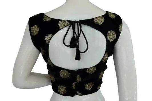Black Color Designer Velvet Sequin Designer Readymade Saree Blouse - D3blouses