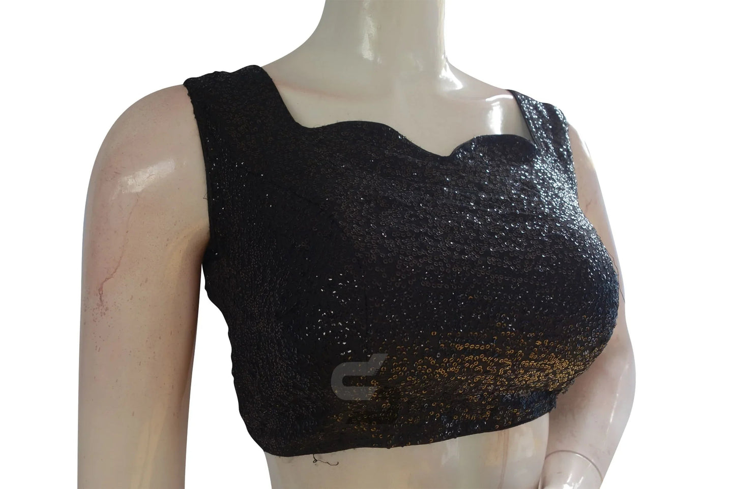 Black Color Georgette Sequin Designer Neck Readymade Blouse - D3blouses