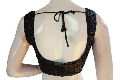 Black Color Georgette Sequin Designer Neck Readymade Blouse - D3blouses