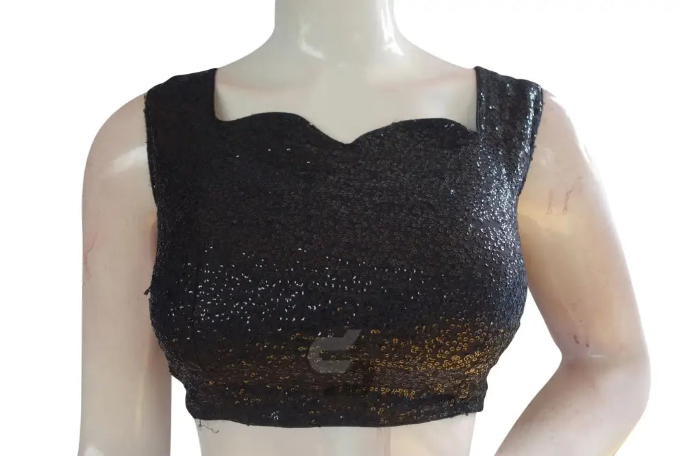 Black Color Georgette Sequin Designer Neck Readymade Blouse - D3blouses