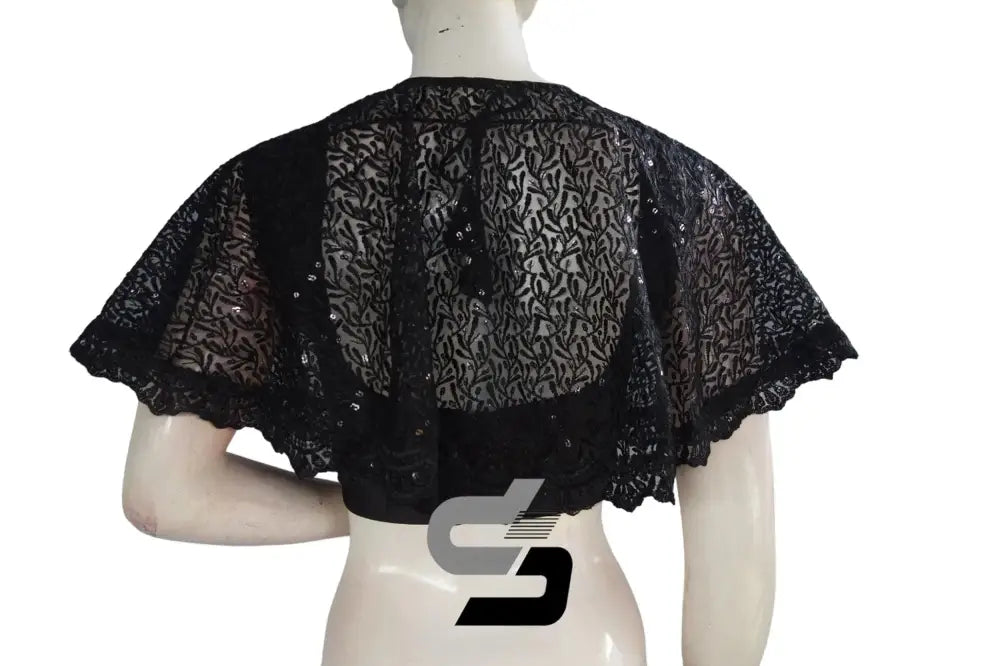 Black Color High quality Netted Poncho Readymade Blouse - D3blouses
