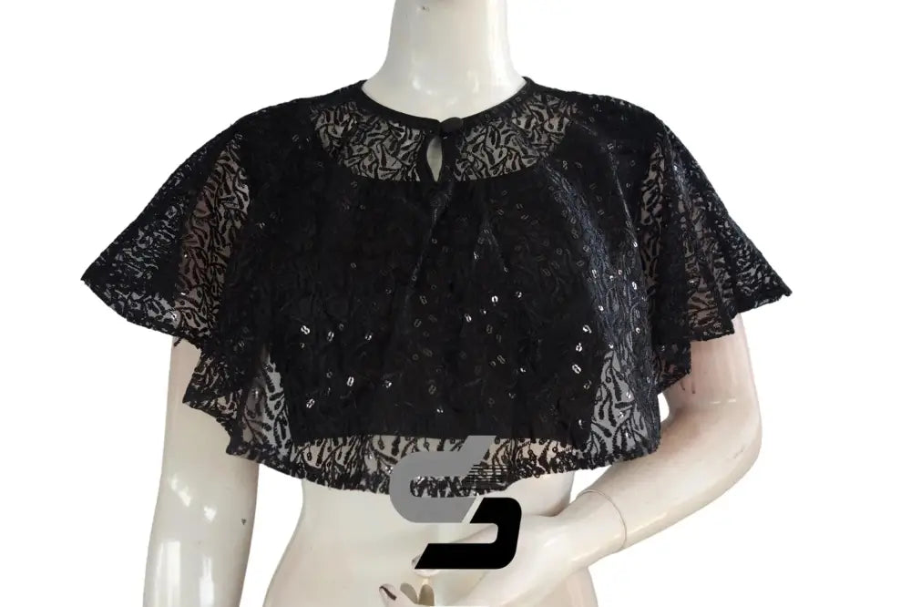 Black Color High quality Netted Poncho Readymade Blouse - D3blouses