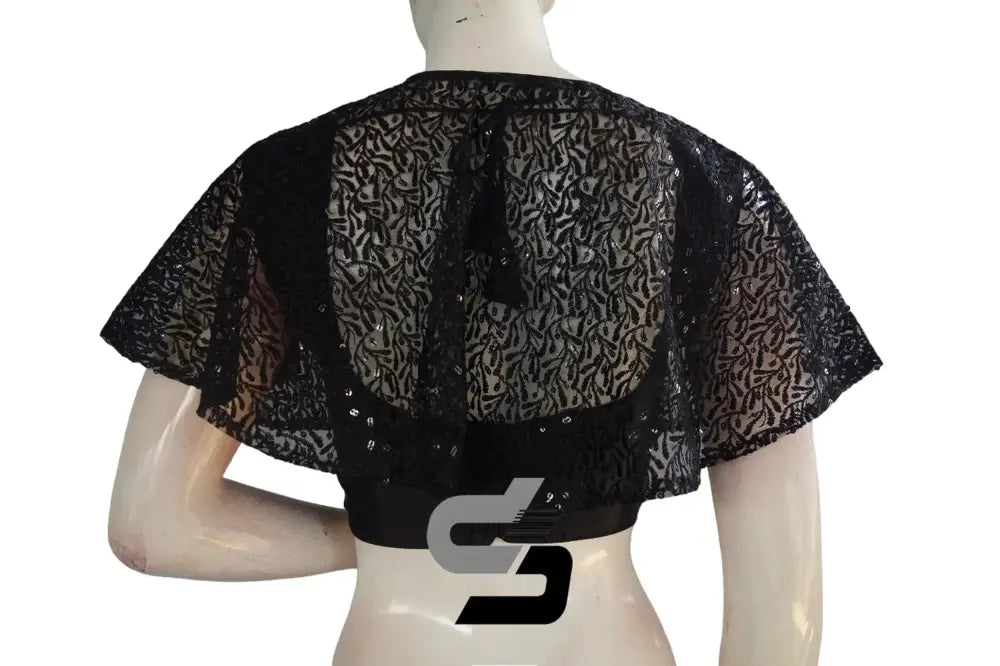 Black Color High quality Netted Poncho Readymade Blouse - D3blouses