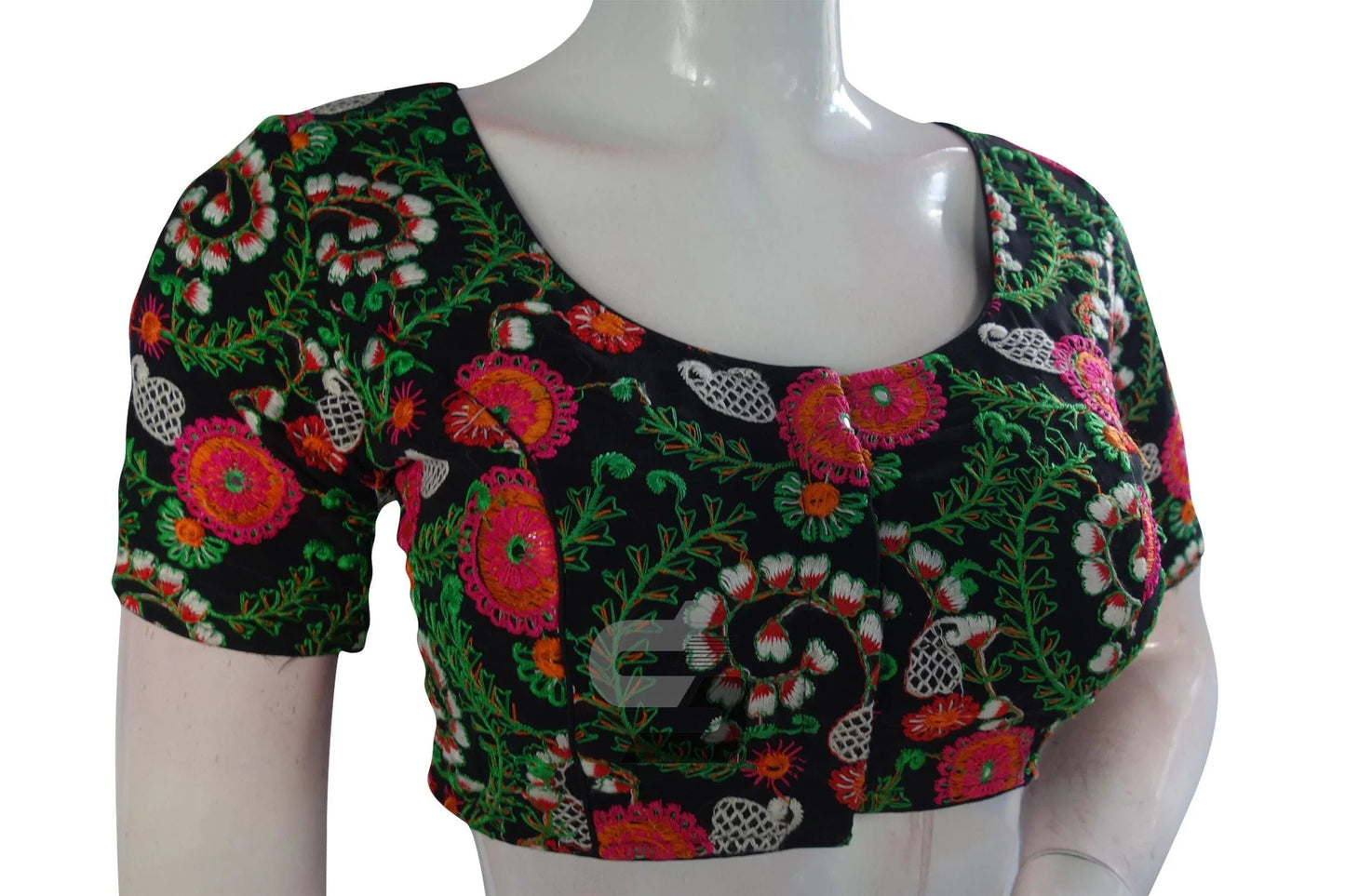 Black Color Multi Thread Embroidery Readymade Blouse - D3blouses