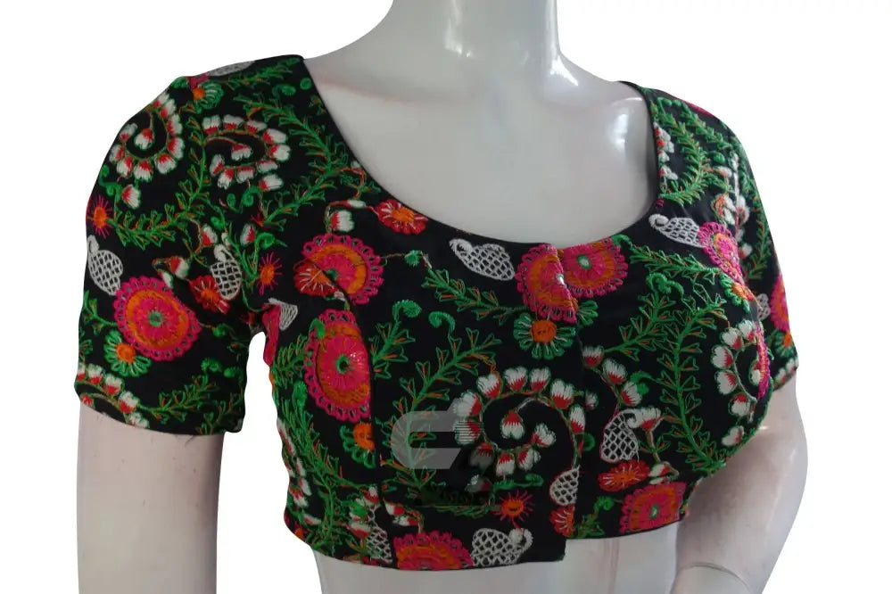 Black Color Multi Thread Embroidery Readymade Blouse - D3blouses