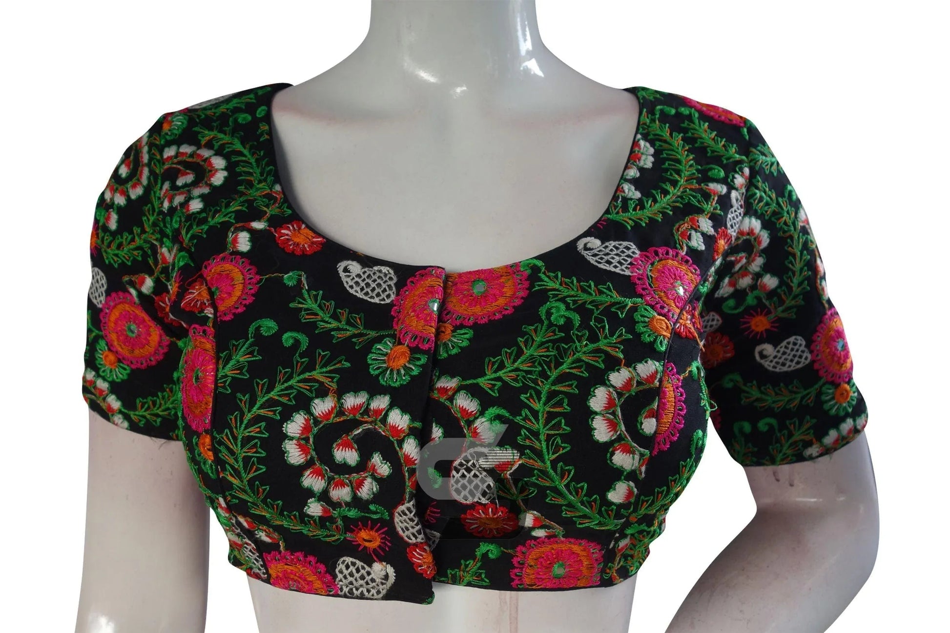 Black Color Multi Thread Embroidery Readymade Blouse - D3blouses