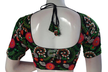 Black Color Multi Thread Embroidery Readymade Blouse - D3blouses