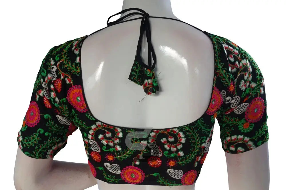Black Color Multi Thread Embroidery Readymade Blouse - D3blouses