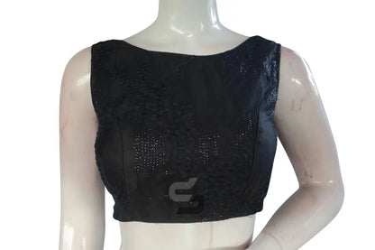 Black Color Netted Designer Embroidery Readymade Blouse - D3blouses