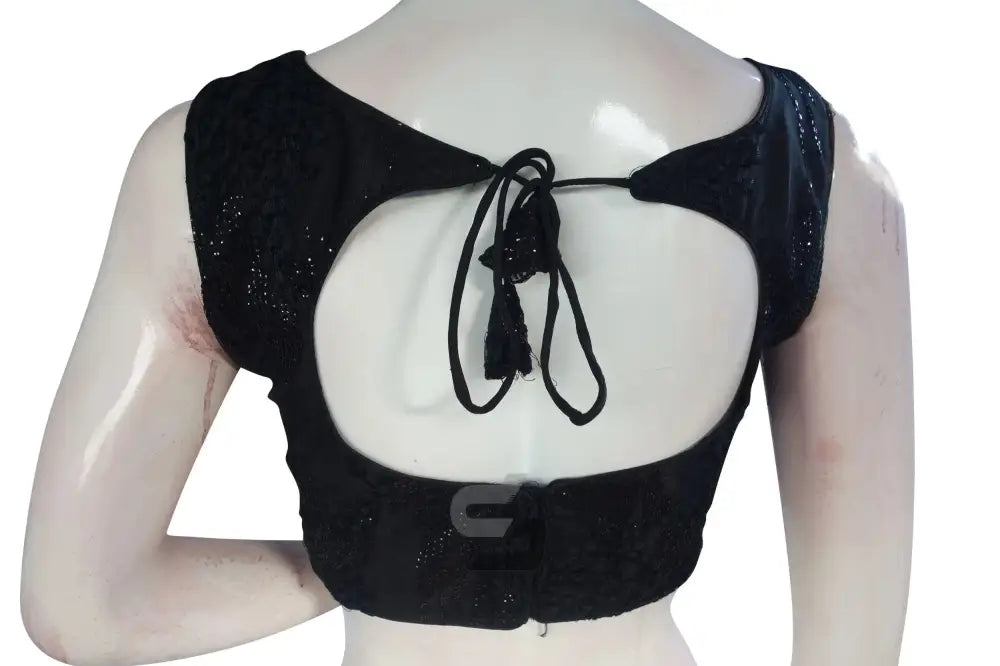 Black Color Netted Designer Embroidery Readymade Blouse - D3blouses