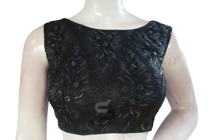 Black Color Netted Designer Embroidery Readymade Blouse - D3blouses