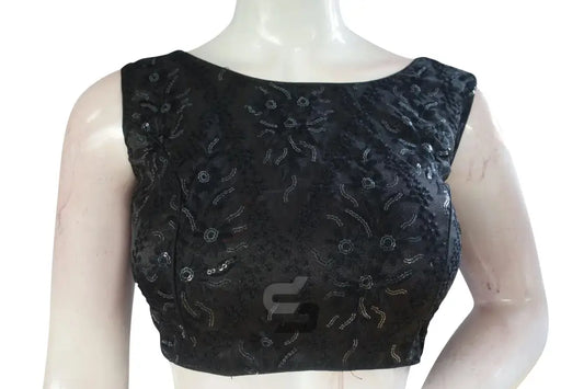 Black Color Netted Designer Embroidery Readymade Blouse - D3blouses