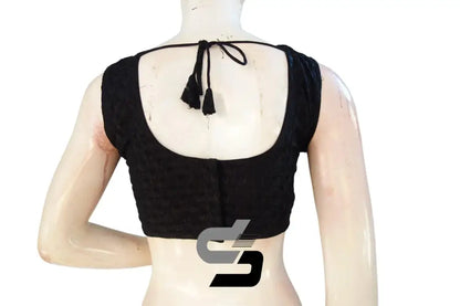 Black Color Netted Sleeveless Readymade Saree Blouse - D3blouses