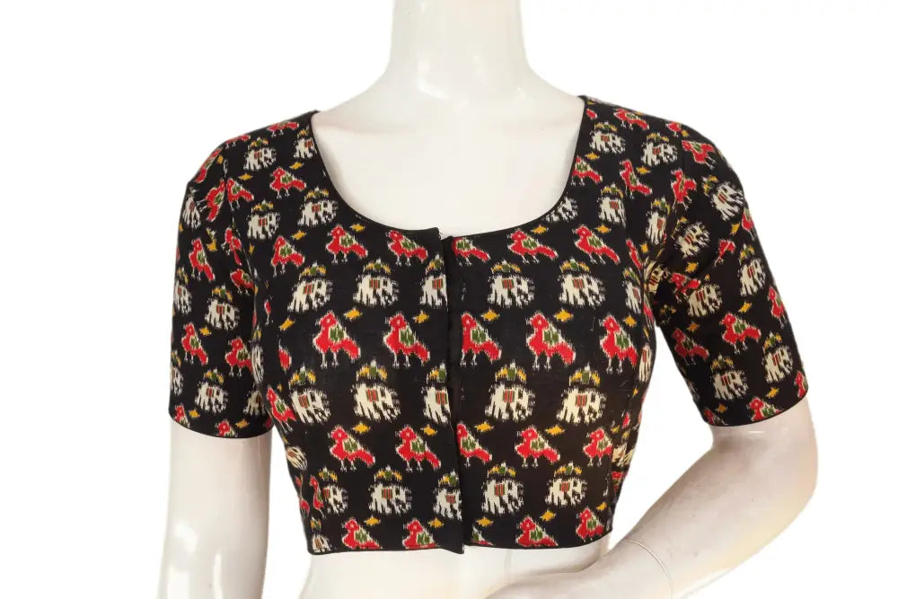 Black Color Patola Print Cotton Readymade Saree Blouse - D3blouses