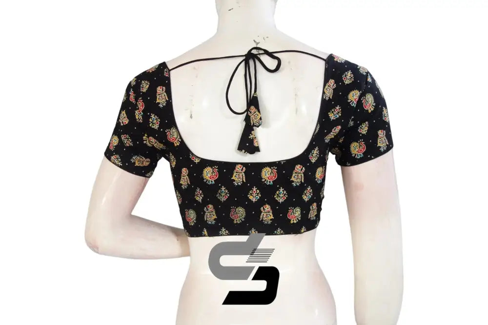 Black Color Patola Print Cotton Readymade Saree Blouse - D3blouses