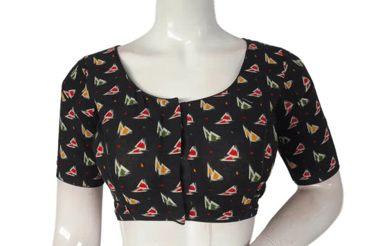 Black Color Patola Print Cotton Readymade Saree Blouse - D3blouses