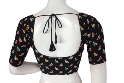 Black Color Patola Print Cotton Readymade Saree Blouse - D3blouses