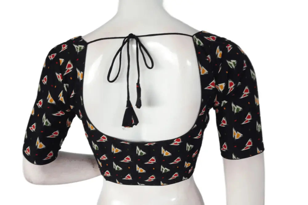Black Color Patola Print Cotton Readymade Saree Blouse - D3blouses