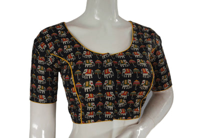 Black Color Patola Print Cotton Readymade Saree Blouse - D3blouses