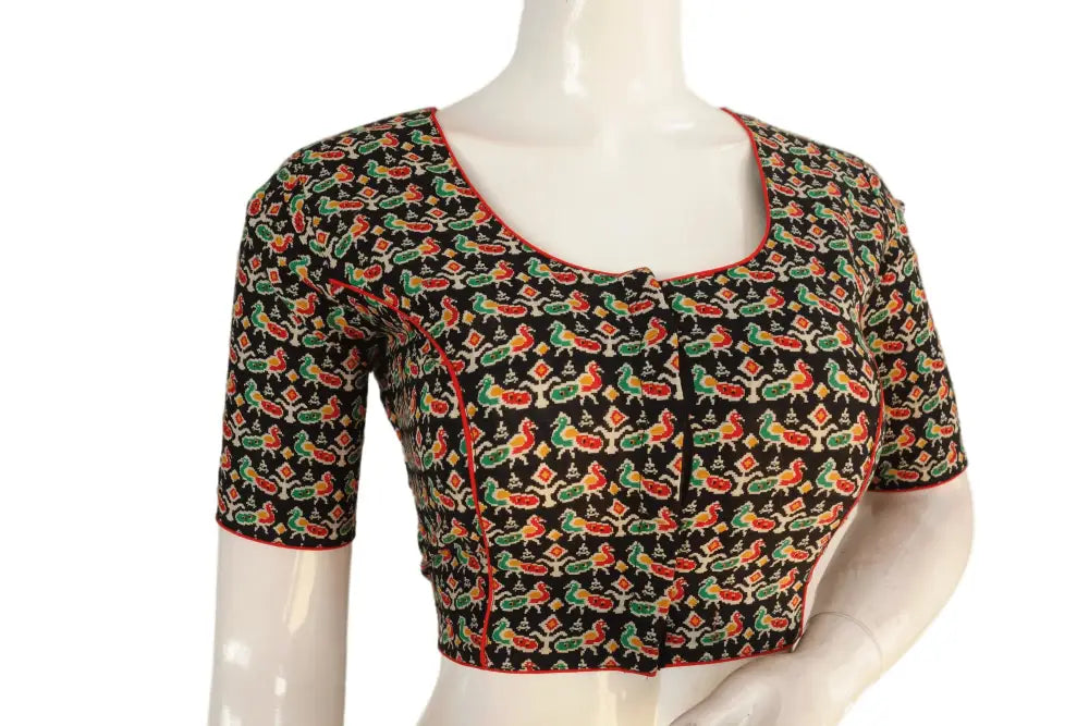 Black Color Patola Print Cotton Readymade Saree Blouse - D3blouses