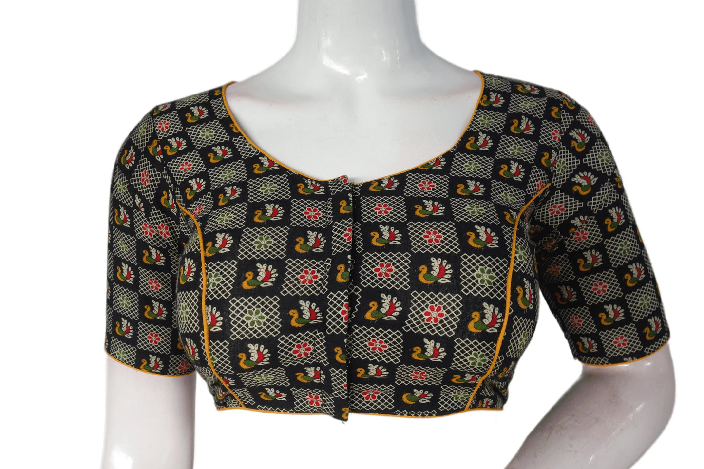 Black Color Patola Print Cotton Readymade Saree Blouse - D3blouses