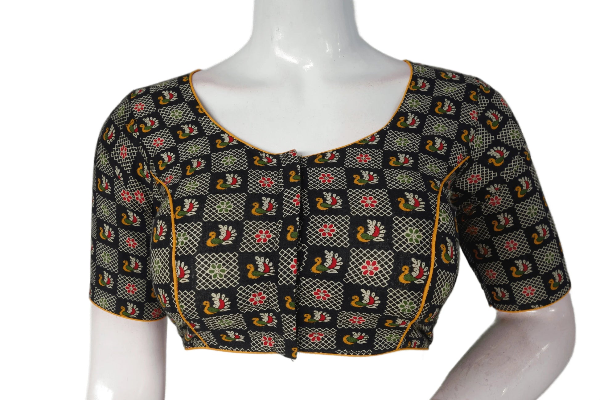 Black Color Patola Print Cotton Readymade Saree Blouse - D3blouses