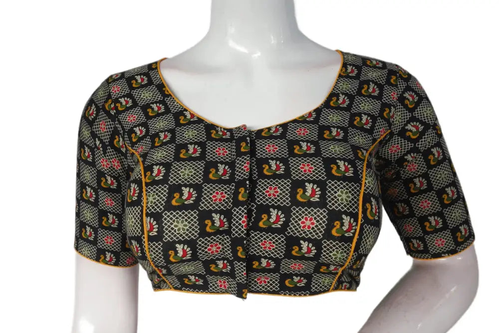 Black Color Patola Print Cotton Readymade Saree Blouse - D3blouses