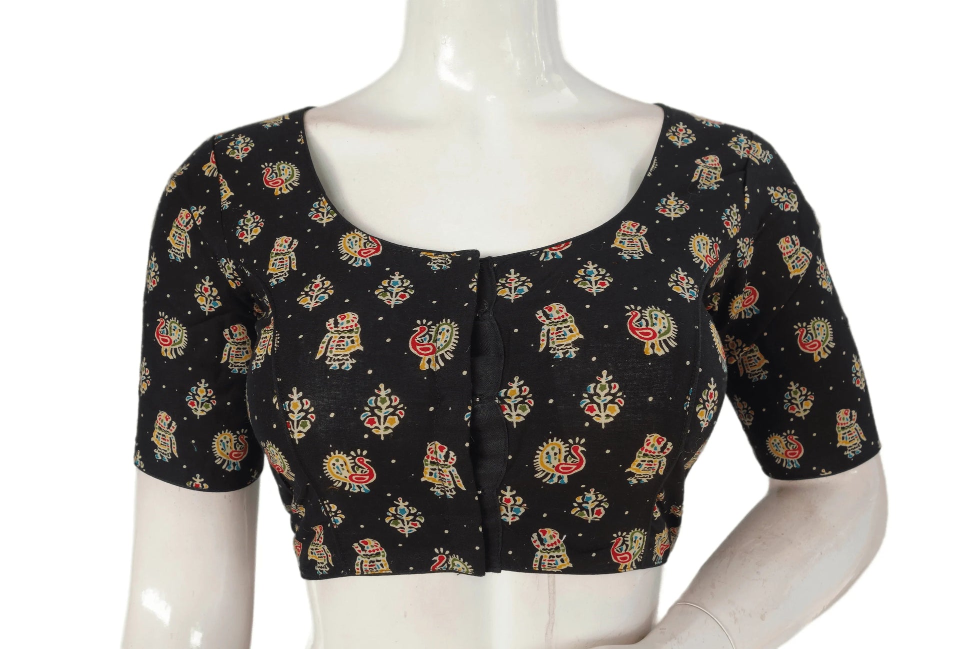 Black Color Patola Print Cotton Readymade Saree Blouse - D3blouses