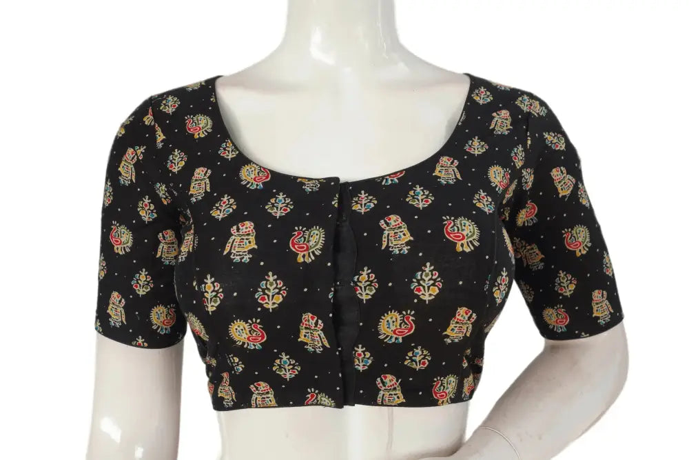 Black Color Patola Print Cotton Readymade Saree Blouse - D3blouses
